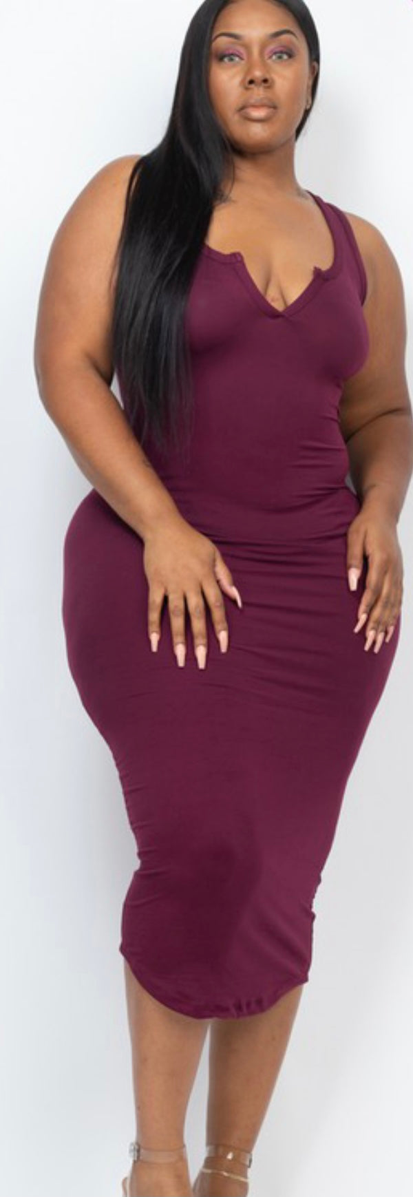 Plus Size Razorback VNeck Dress  -Burgundy