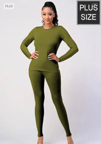 Plus Size Basic Tracksuit Set -Olive