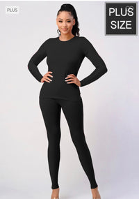 Plus Size Basic Lounge Set -Black